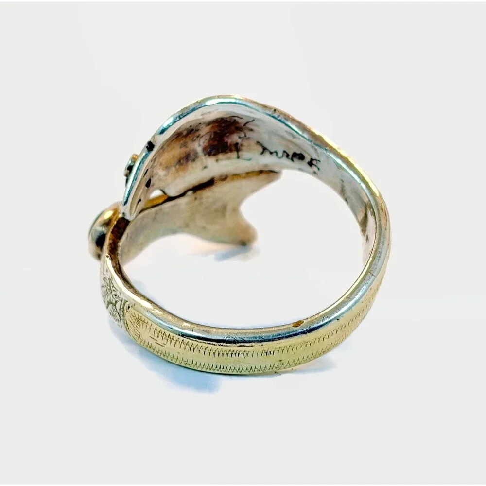 Vintage Fish Ring, Sterling Silver, By-Pass, Obsidian Spinel Handcrafted Size 12